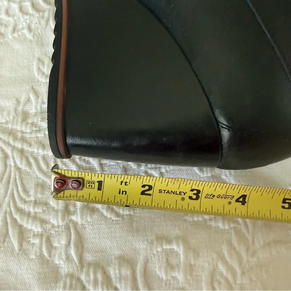 Kork-Ease Stylish Black Wedge Ankle Boots with Buckle. Size 8.5